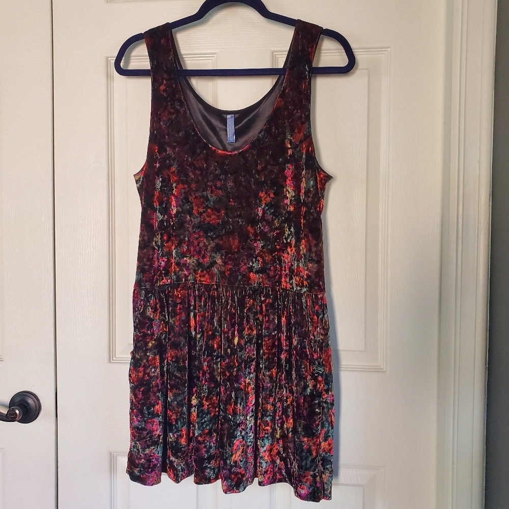 Free People Crushed Velvet Floral Burgundy Mini Dress Y2K Sleeveless Pullover Sm